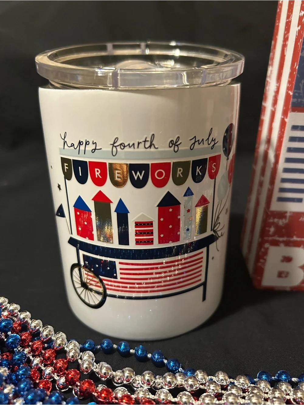 Red White Blue Tumbler, Wood Sign and beaded necklaces